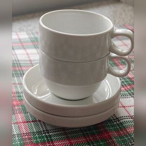 Set of 2 Stackable White Porcelain Espresso Cups STAKK Gastro